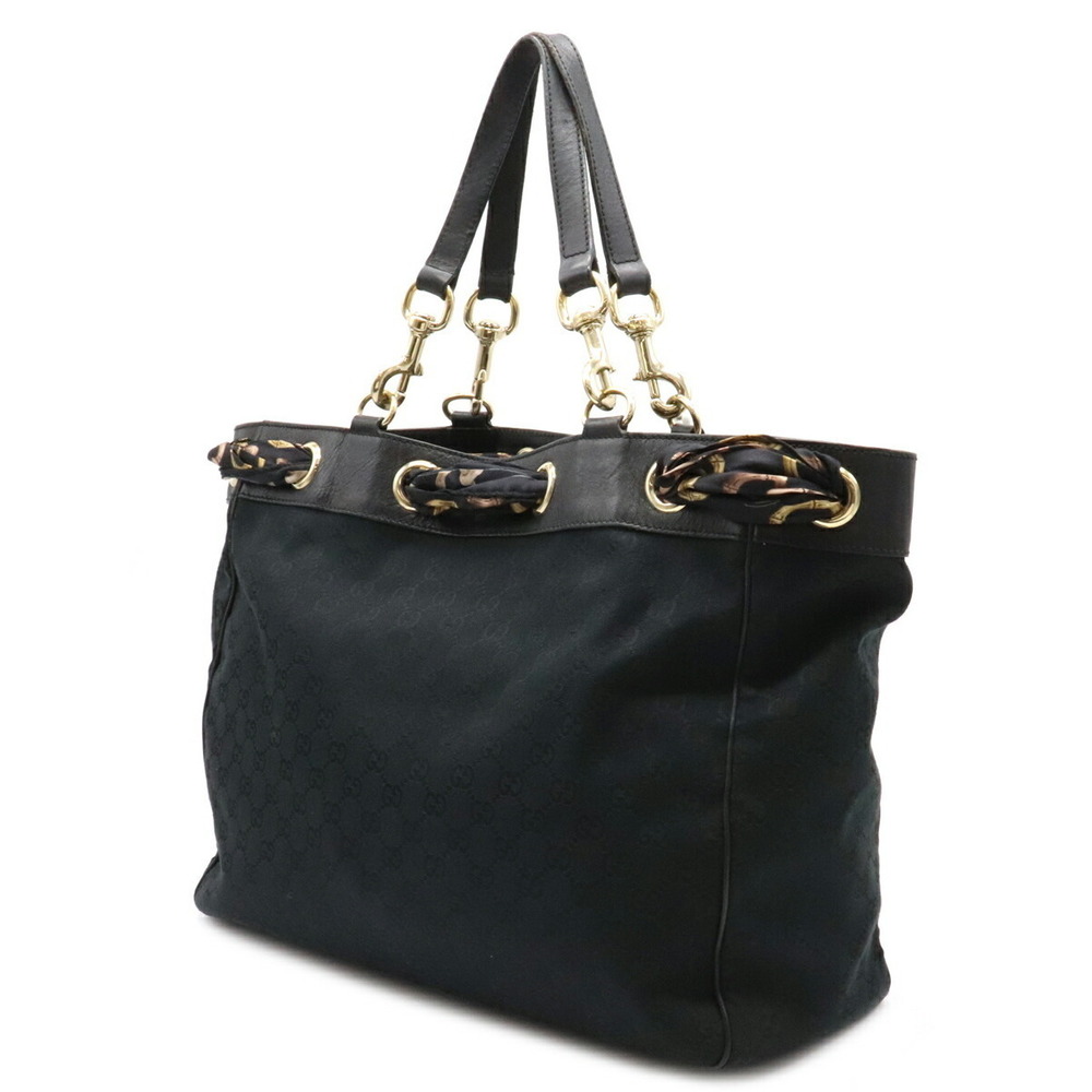 Gucci Bag Leather Scarf Tote Included GG Black